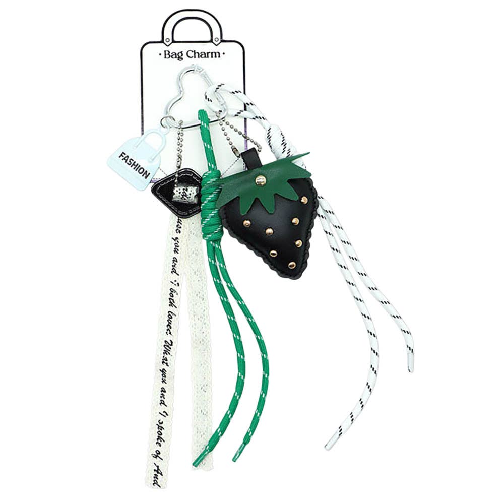 Faux Leather Black Strawberry Accent Mixed Bag Charm