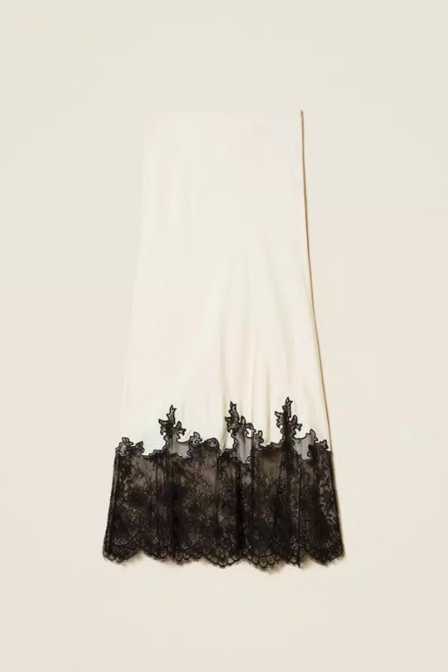Satin & Lace Midi Skirt
