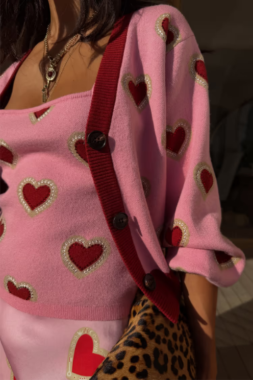 Never Fully Dressed Pink Hearts Cardigan