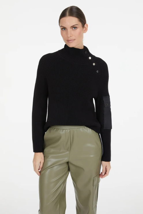 Mock Neck Sweater with Satin Pocket