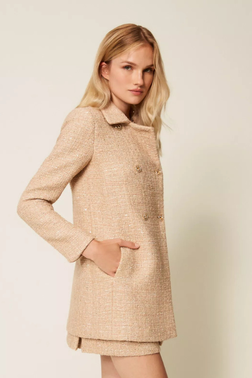 Bouclé Coat with Sequins