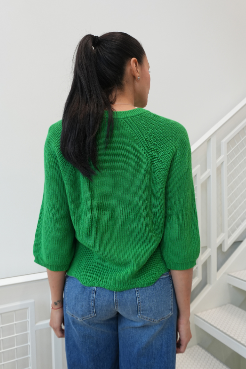 Wide Sleeve Scalloped Edge Shaker Crew Crewneck