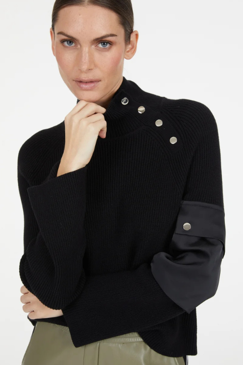 Mock Neck Sweater with Satin Pocket