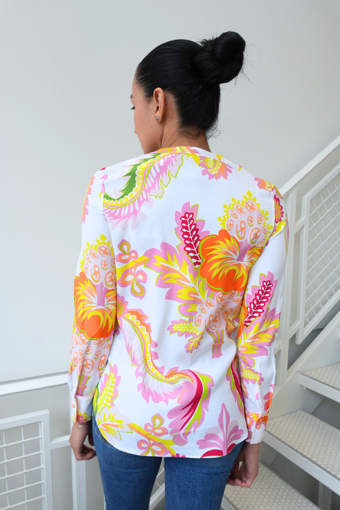Pink Buttercup Print Silk Blouse