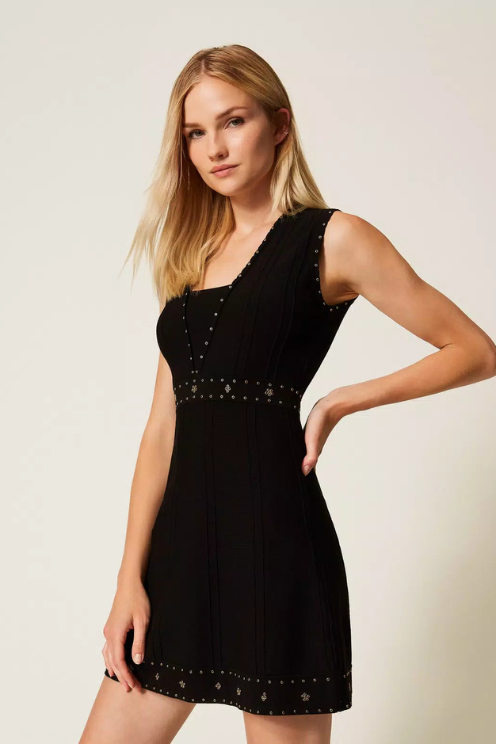 Short Knitted Dress with Rhinestones