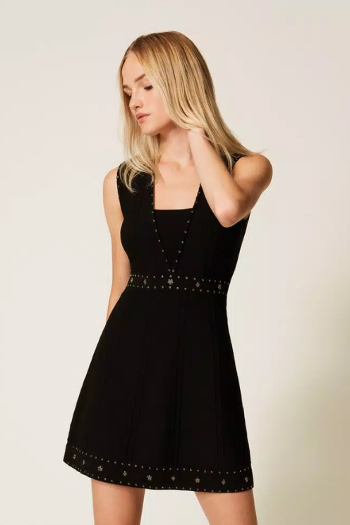 Short Knitted Dress with Rhinestones