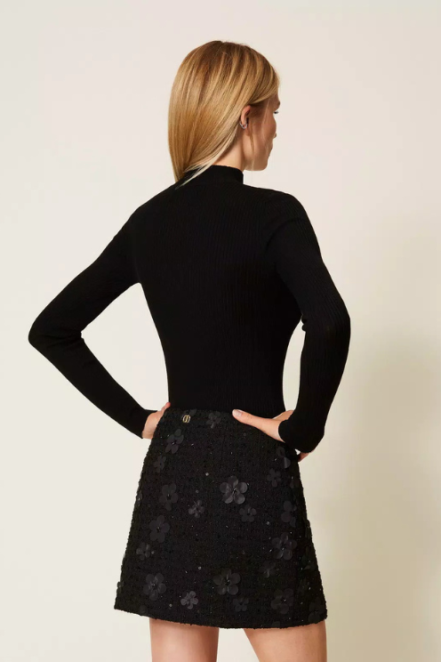 Bouclé Miniskirt with Flowers