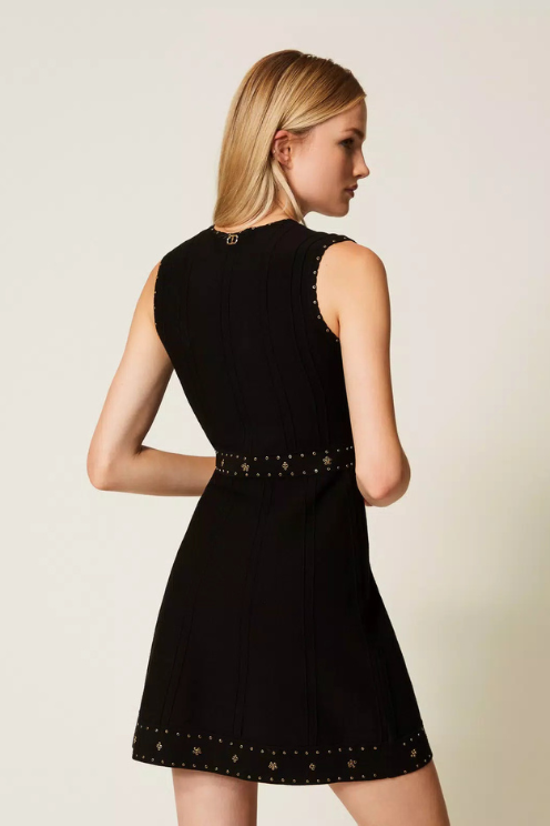 Short Knitted Dress with Rhinestones