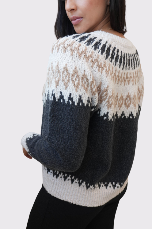 Chunky Fair Isle Crew in Charcoal