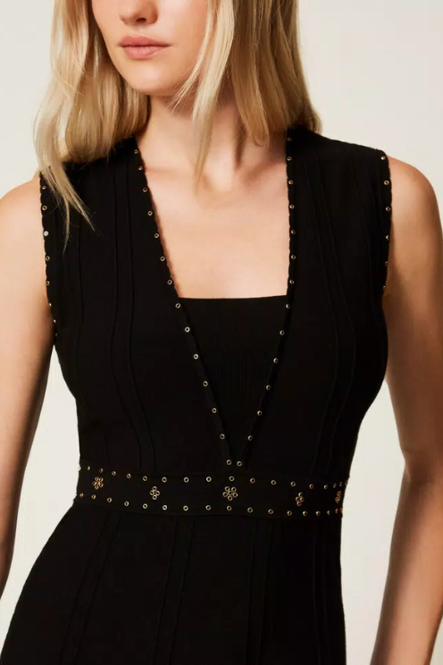 Short Knitted Dress with Rhinestones