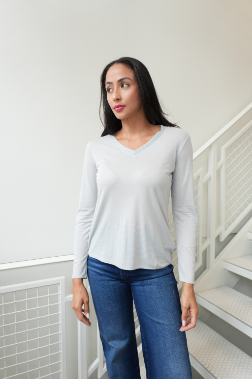 Metallic Trim V-Neck Top