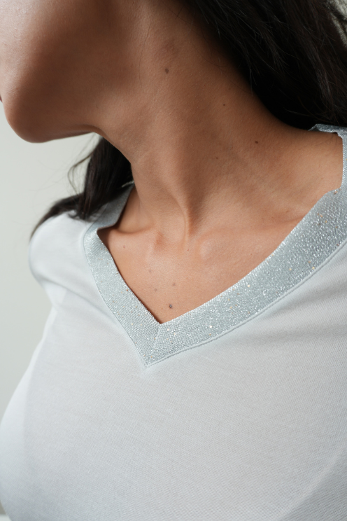 Metallic Trim V-Neck Top