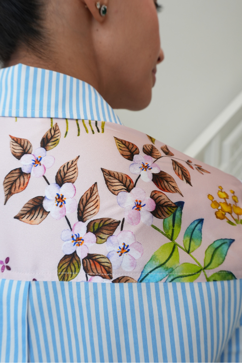 Floral Contrast Stripe Shirt