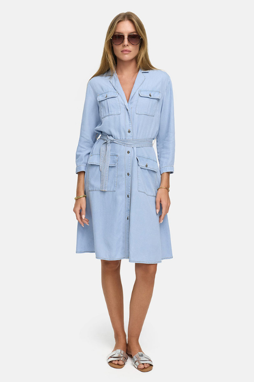utility denim shirt dress – Carriage Trade Fits true to size pfs:label-Best Seller Chiffon Colors:Gold 811 Inspire Chic Sleeveless Lace