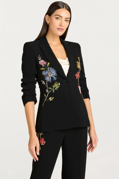 Floral Embellished Scrunch Sleeve Blazer