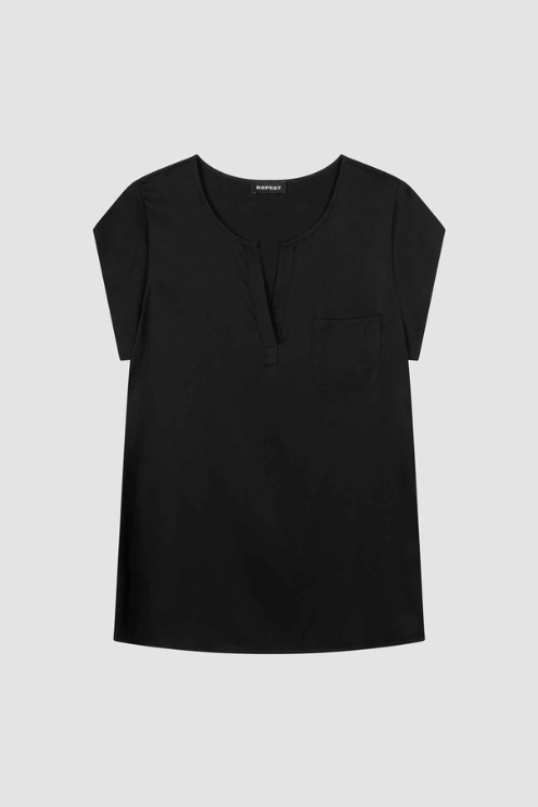 Short Sleeve Silk Top with Pocket