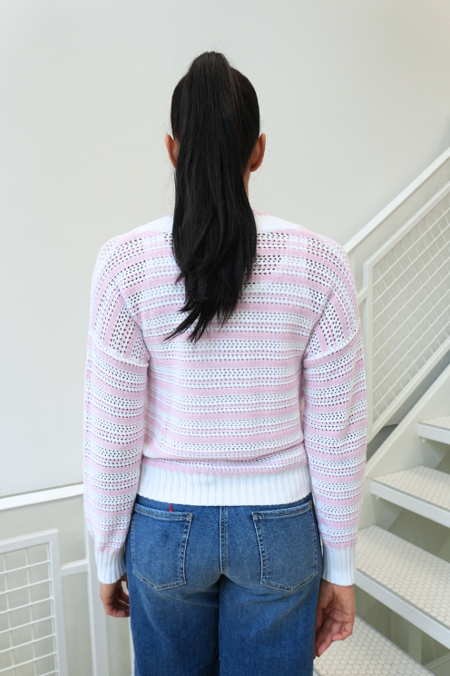 Stripe Mesh V Sweater