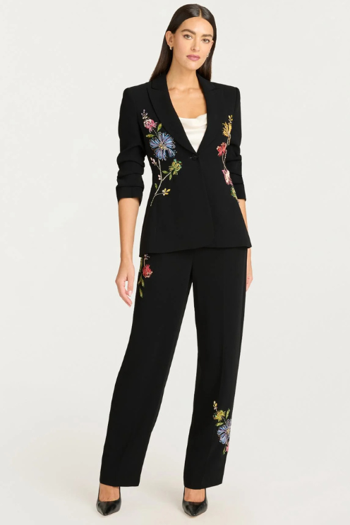 Floral Embellished Scrunch Sleeve Blazer
