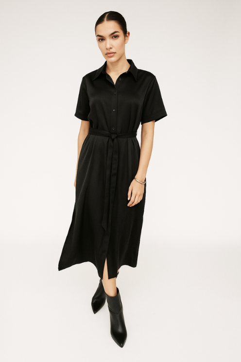 Butter Satin Shirt Dress