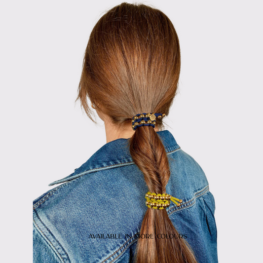 Scrunchie is Back - Colored Elastic & Gold Bead Bracelet