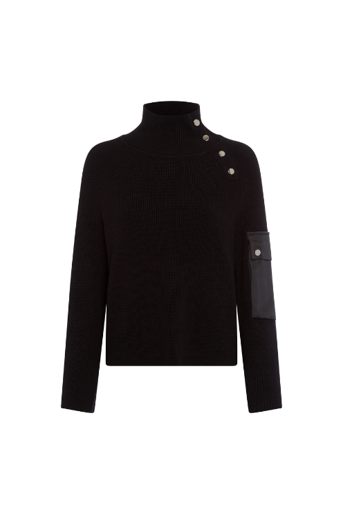 Mock Neck Sweater with Satin Pocket