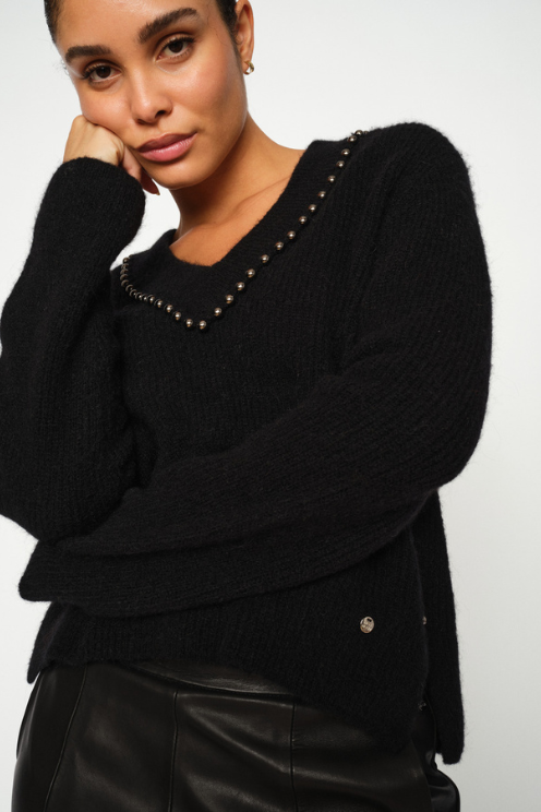 Zora V Neck Studded Sweater