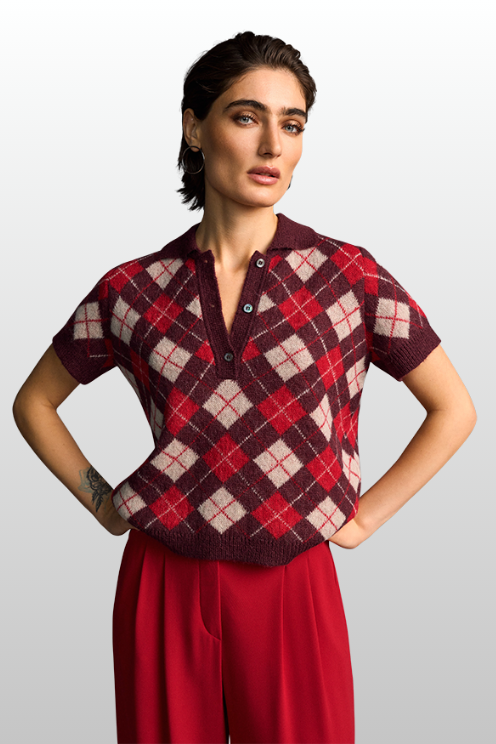 Knitted Argyle Polo