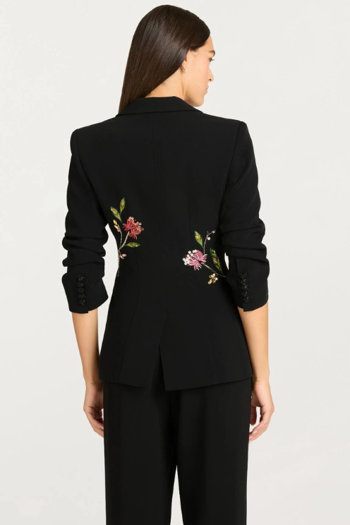 Floral Embellished Scrunch Sleeve Blazer