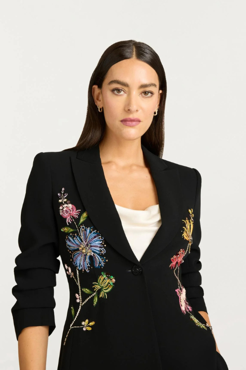 Floral Embellished Scrunch Sleeve Blazer