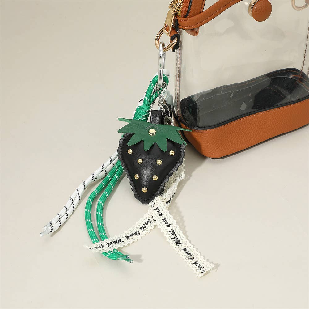 Faux Leather Black Strawberry Accent Mixed Bag Charm