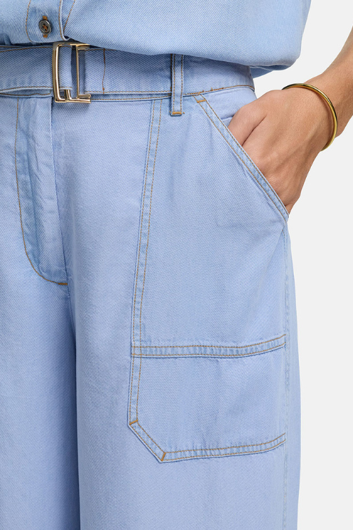 Wide-Leg Crop Denim Utility Pant