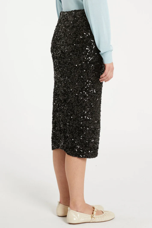 Rennes Black Sequin Pencil Skirt