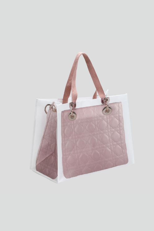 Designer Grocery Tote Pink Quilted