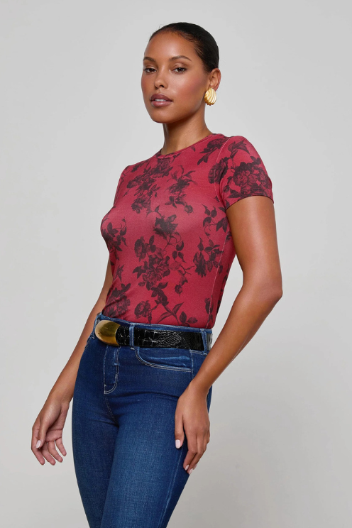 Ressi Fitted Tee - Burgundy Painterly