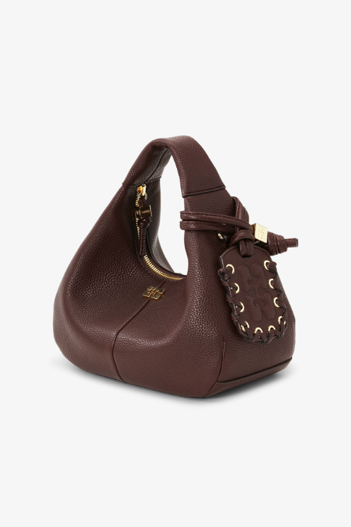 Brown Mini Grained Hobo Bag