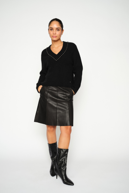 Zora V Neck Studded Sweater