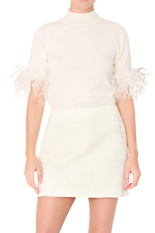 Short Sleeve Feather Mockneck