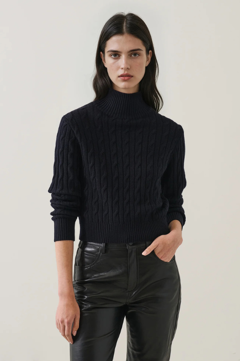 Merino Cable Mock Neck