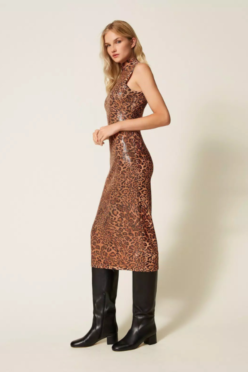 Knit Midi Leopard Dress with Sequins