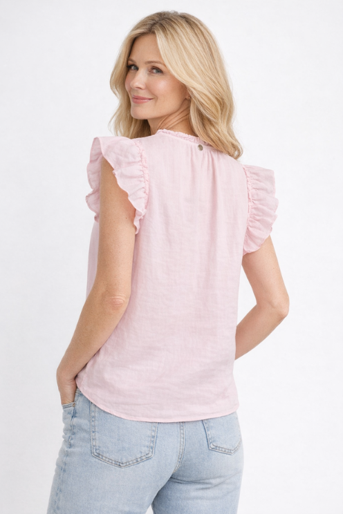 Blush Linen Ruffle Top