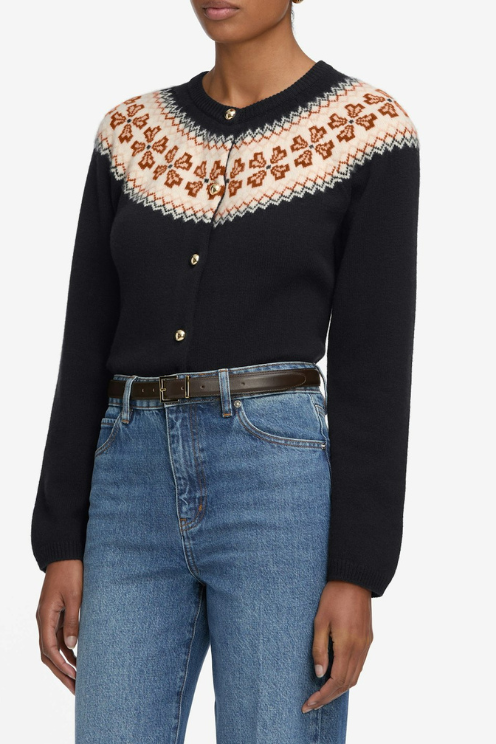 The Cashmere Fairisle Cardi in Navy