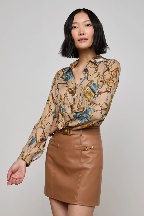 Nina Silk Blouse in Equestrian Saddle