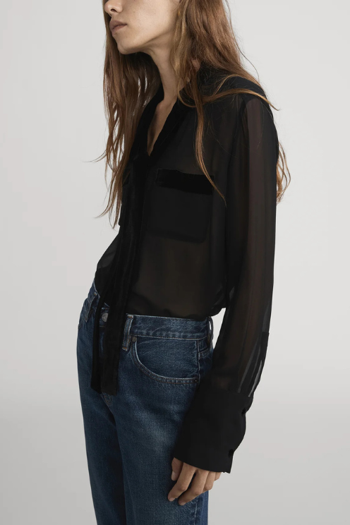 Velvet Trim Blouse
