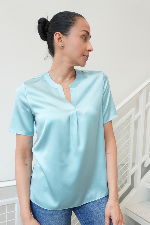Aqua Short Sleeve Blouse