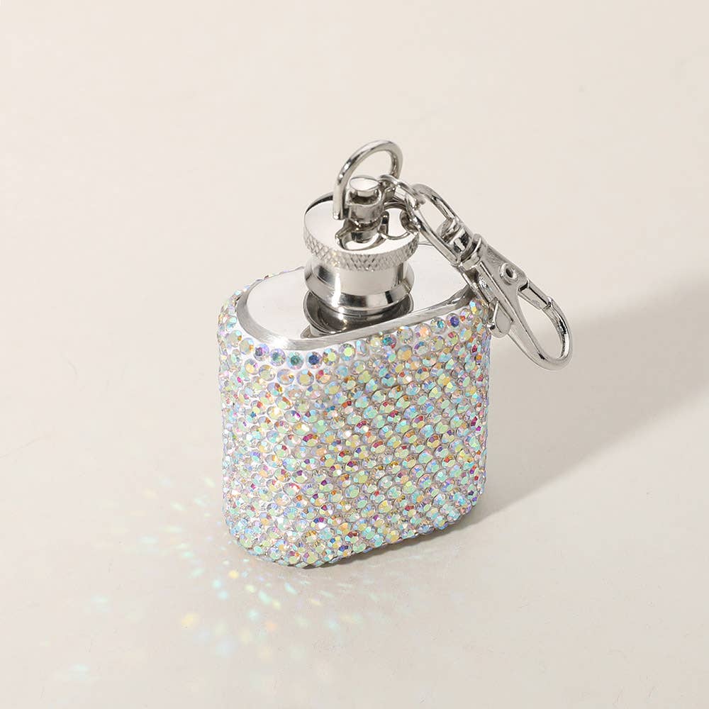 1oz Bling Studded Stainless Steel Mini Flask Bag Charm in Clear