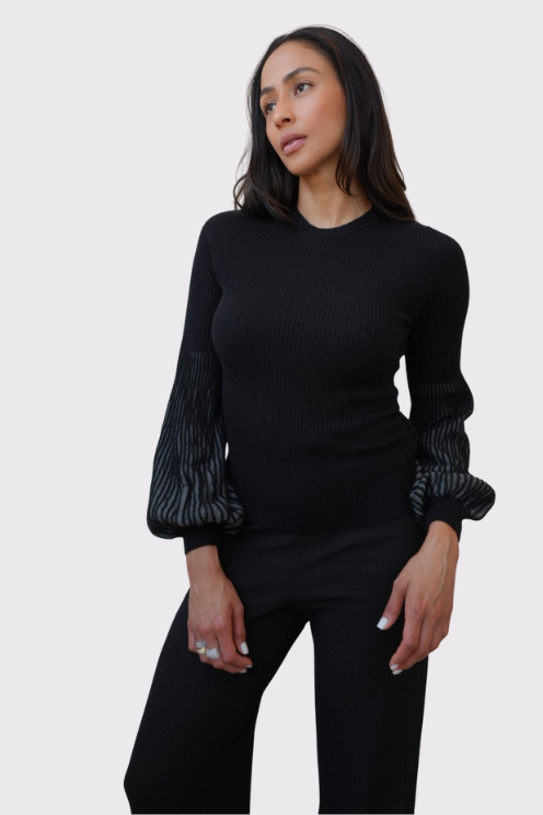 Rib Crew With 2-Tone Juliette Sleeves