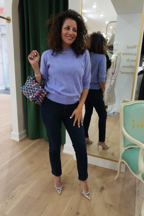 Brushed Elbow Sleeve Boxy Crew W/ Necklace Crewneck