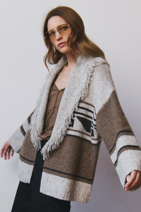 Southwest Fringed Shawl Collar Throw