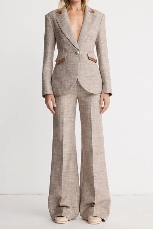 Taupe Tweed High Rise Wide Leg Pant