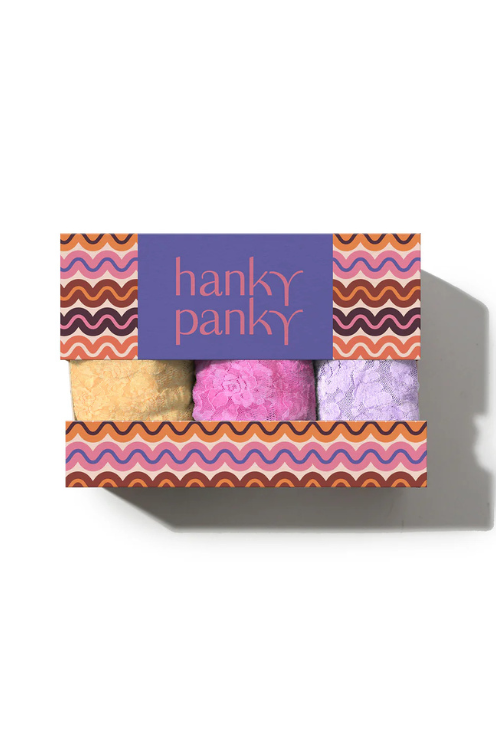 3 Pack Signature Lace® Original Rise Thongs In Pink Printed Box